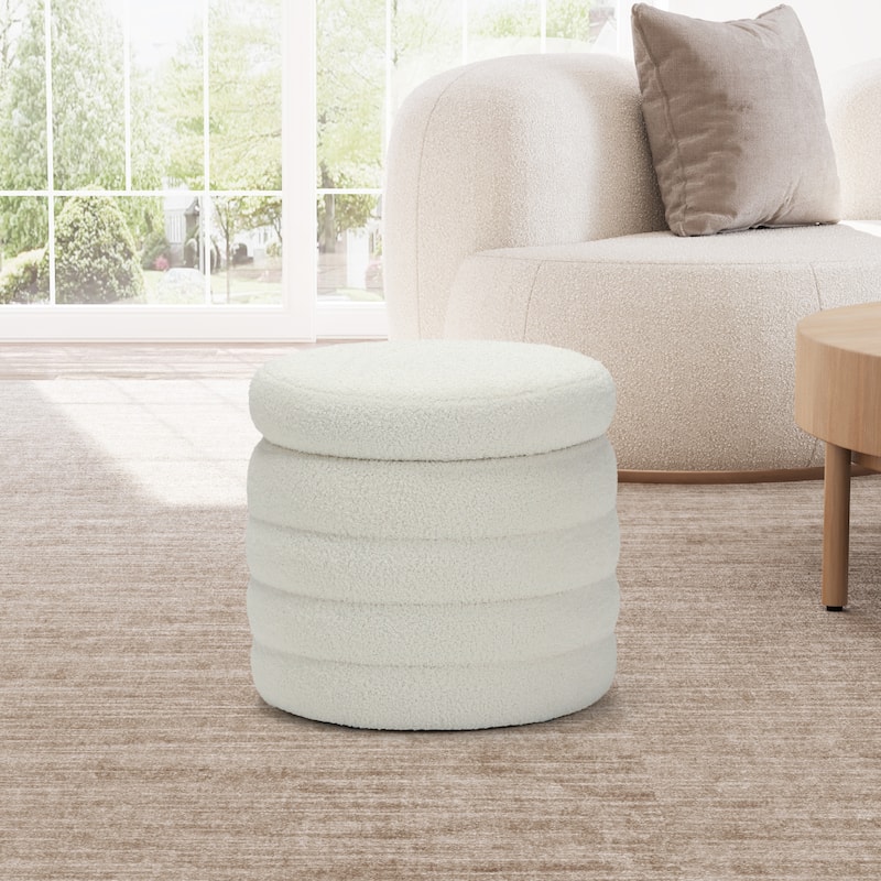 Bayville 16" Tall Sherpa Round Ottoman With Storage