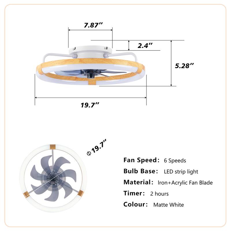 Sofucor 20 Inch Low Profile Ceiling Fan,Dimmable LED Ceiling Fans with Lights and Remote,Modern Flush Mount Fandelier Fans Light