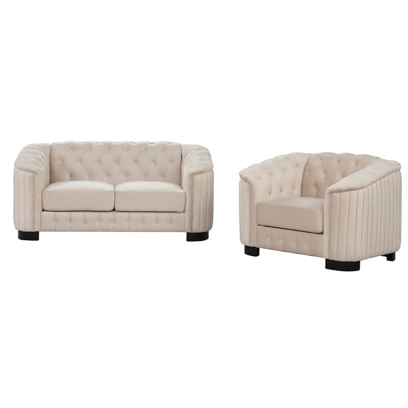 3-Piece 6-Seat Velvet Sofa Set (3+2+1) with Tufted Back & Rubber Wood Legs
