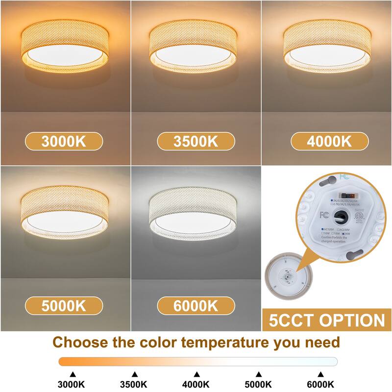 Hand-Woven Rattan Drum Flush Mount Ceiling Light