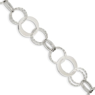 FB Jewels Solid 925 Sterling Silver Polished and Textured Fancy Circle Link Bracelet