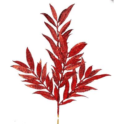 Red Glitter Ruscus Spray Faux Plants And Trees