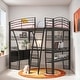 preview thumbnail 2 of 12, Stylish Full Size Loft Bed with 4 Layers of Shelves, L-shaped Desk, a set of Sockets, USB Ports and and Wireless Charging, Black
