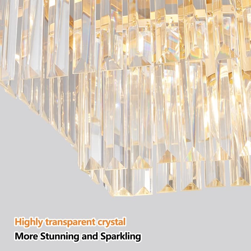 Adjustable Rectangular Crystal Chandelier - E12 Modern Industrial Farmhouse Ceiling Light with Iron Frame (Bulbs Not Included)