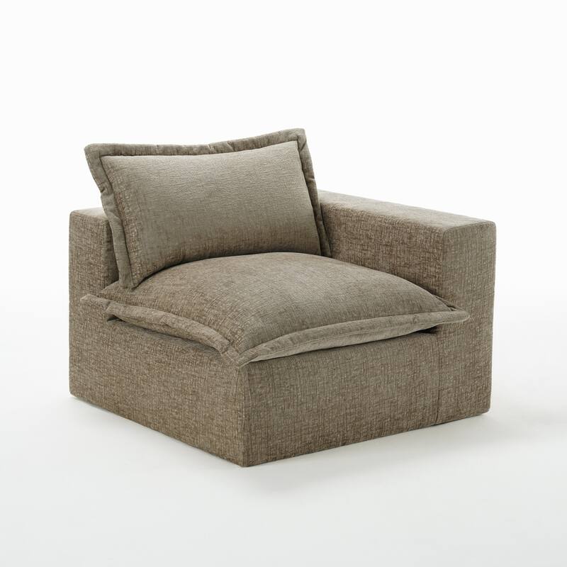 42"W Chenille Upholstered No Assembly Corner Chair - Right Facing - Camel