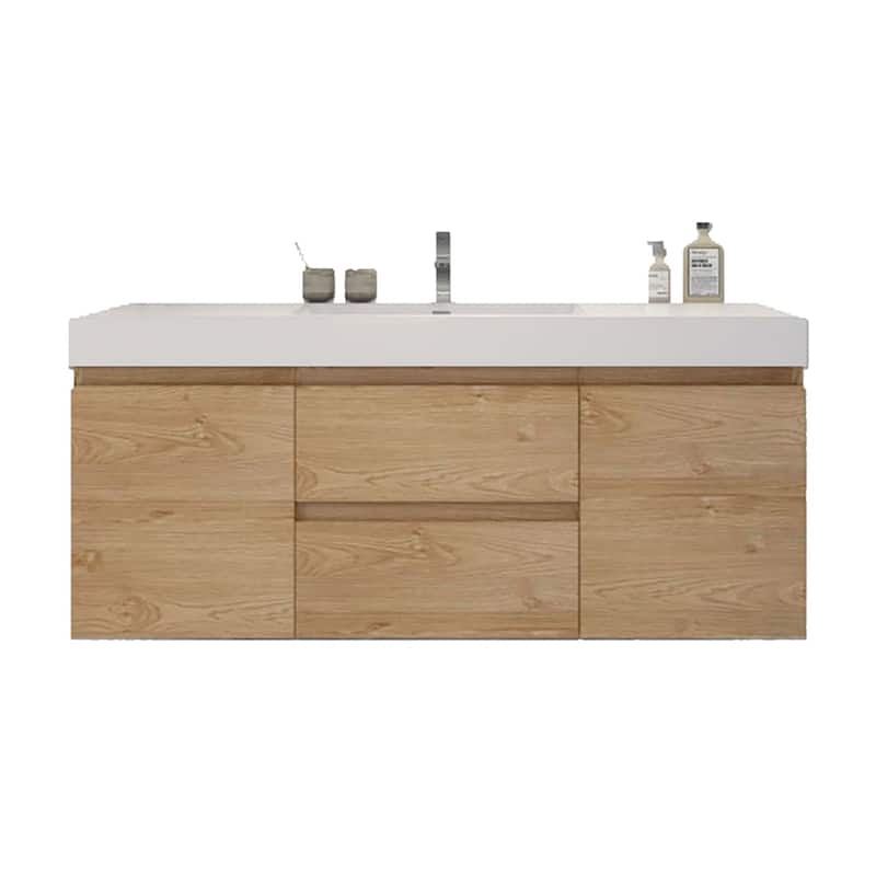 Baillie 60'' Wall-Mounted Vanity with Single Reinforced Acrylic Sink - 60''Width - New England Oak