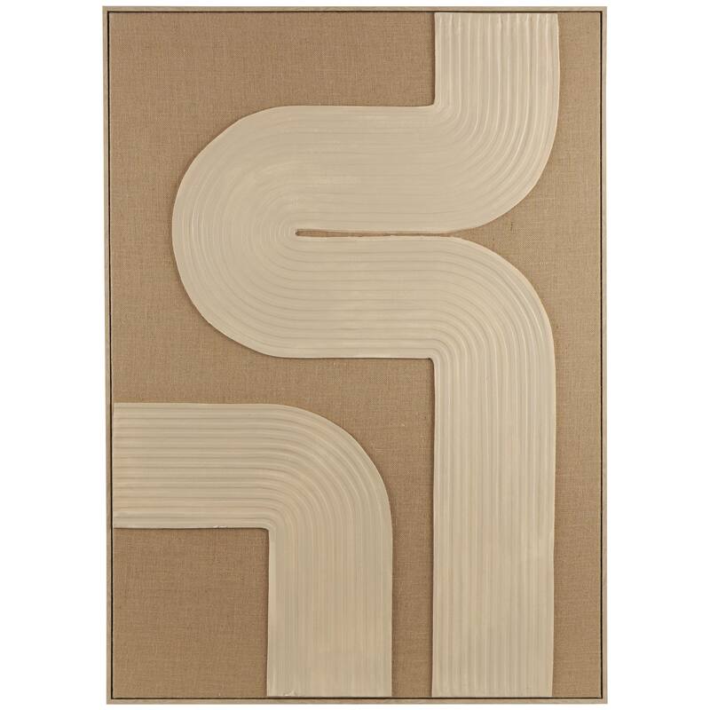 Canvas Abstract Textured Living Room Framed Wall Art with Tan Ribbed Curve Shapes - Brown - Roche River Decor - Brown
