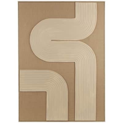 Canvas Abstract Textured Living Room Framed Wall Art with Tan Ribbed Curve Shapes - Brown - Roche River Decor