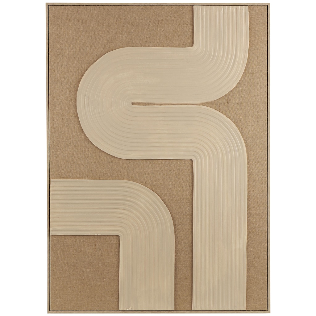 Canvas Abstract Textured Living Room Framed Wall Art with Tan Ribbed Curve Shapes - Brown - Roche River Decor