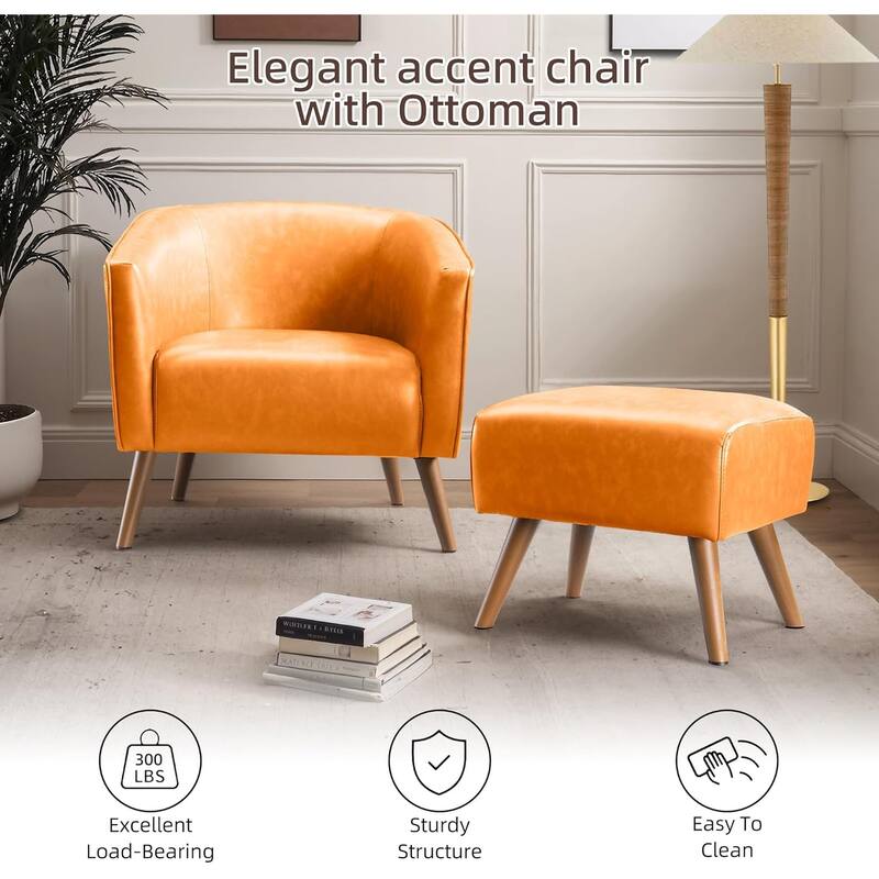Accent Chair with Ottoman,Modern Barrel Chair and Footrest,Mid Century Living Room Chairs,Upholstered Armchair