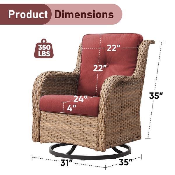 dimension image slide 8 of 11, Gymojoy 3 Piece Outdoor Wicker Swivel Rocker with Cushion & Table