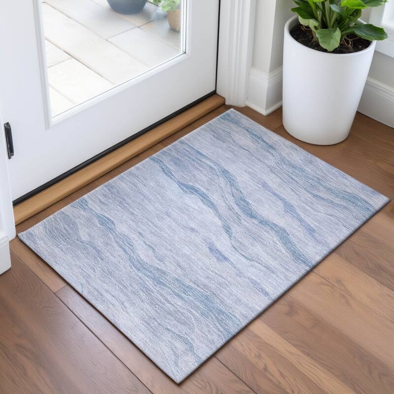 Premium Washable Super Soft Modern Waves Mayfield Rug - Sky - 1'8" x 2'6"