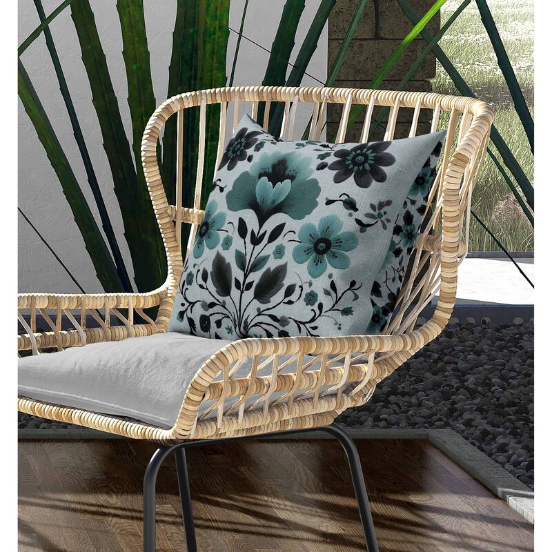 Rajasthan Bloom Indoor/Outdoor Reversible Throw Pillow Teal and Gray