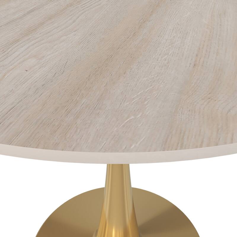 LeisureMod Bristol 35" Round Dining Table for 4 with MDF Tabletop in Gold Steel Base for Kitchen & Dining Room
