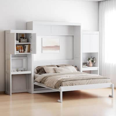 Multi-Functional Queen Murphy Bed with Desk, Vanity, and Cabinets for Space-Saving