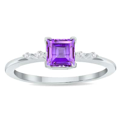 Women's Amethyst and Diamond Sparkle Ring in 10K White Gold