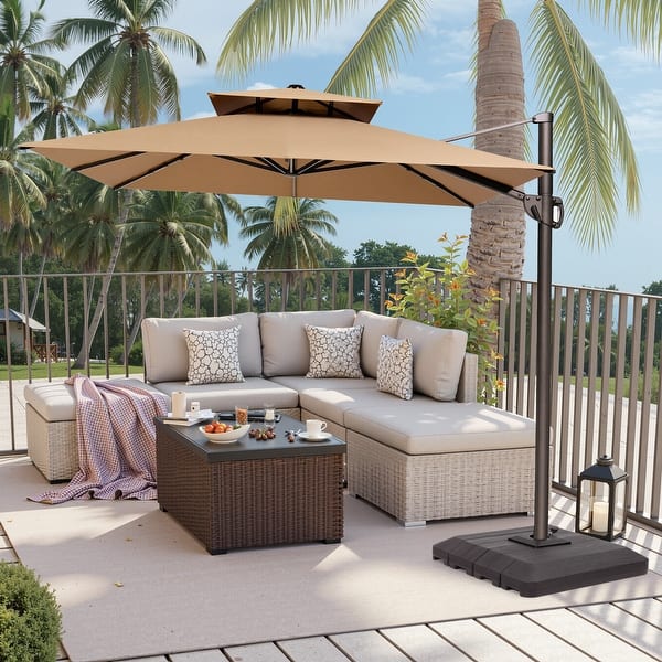allen and roth patio umbrella lowes allen + roth 11-ft Aluminum Tan Crank Cantilever Patio Umbrella with Lights  with Base in the Patio Umbrellas department at Lowes.com