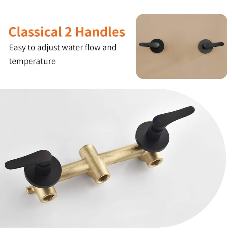 Wall Mount Shower Faucet with Tub Spout Brass 5-Setting Spray Dual Head Complete Shower System with Valve