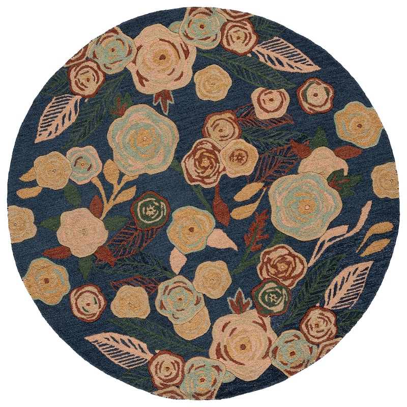 SAFAVIEH Handmade Jardin Sjoerdje Floral Wool Rug - 6' Round - Blue/Pink