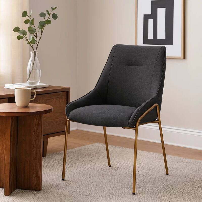 Rise 21 Inch Dining Chair, Boucle Upholstery, Set of 2, Metal Legs, Gray, Bronze