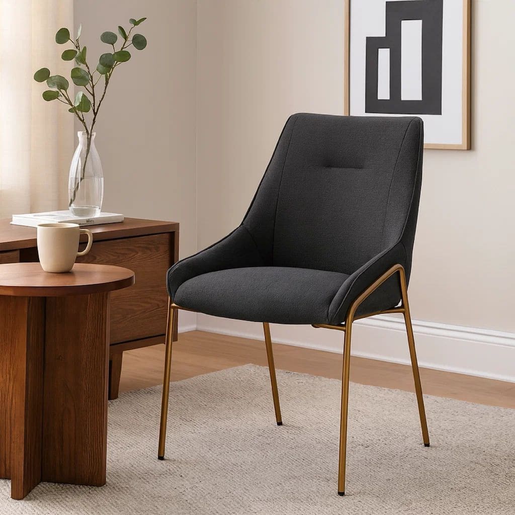 Rise 21 Inch Dining Chair, Boucle Upholstery, Set of 2, Metal Legs, Gray, Bronze