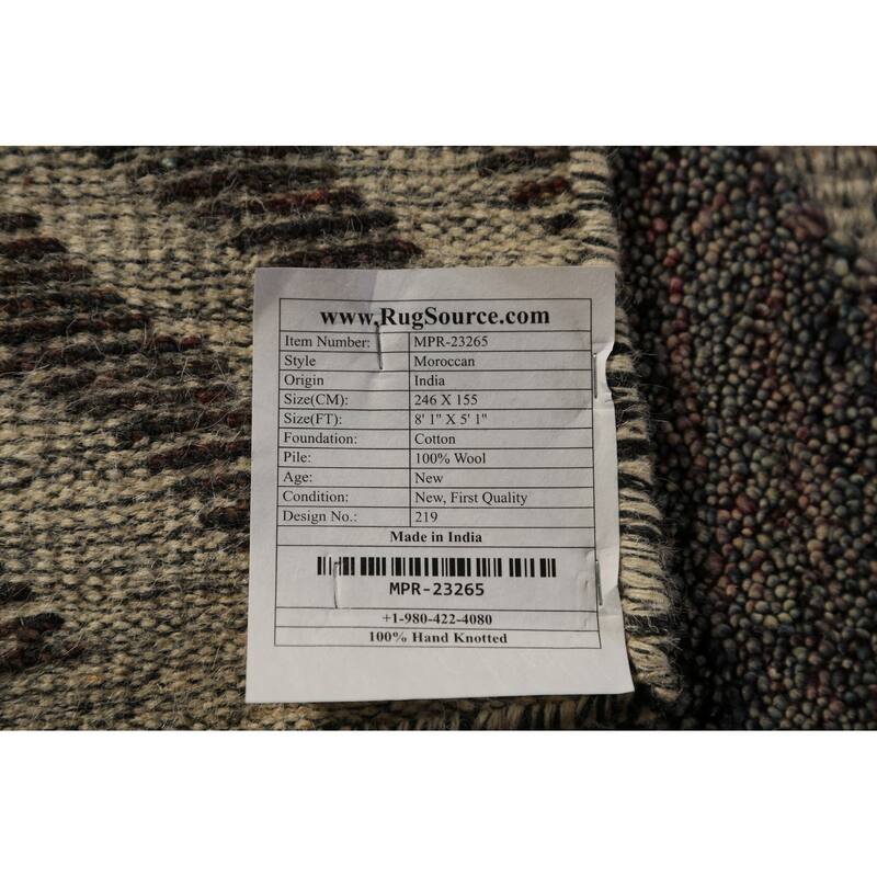 Striped Moroccan Indian Area Rug Hand-Knotted Wool Carpet - 5'1" x 8'1"