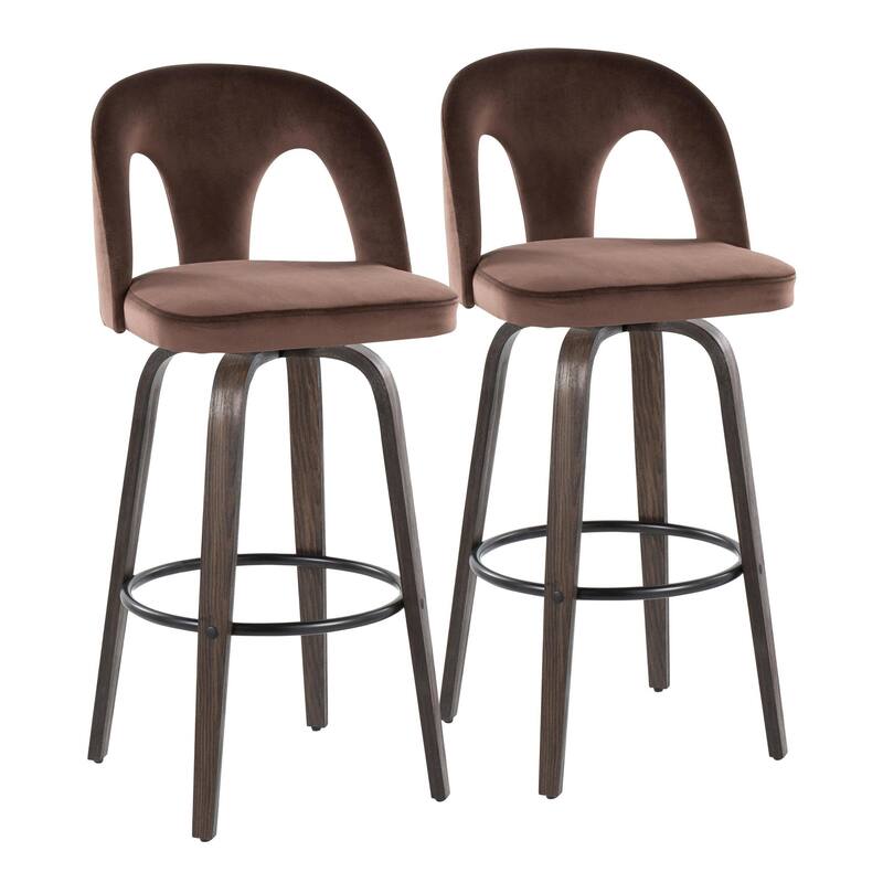 Carson Carrington Ashton Upholstered 30" Bar Stool with Glazed Walnut Bent Wood Legs & Round Footrest (Set of 2)