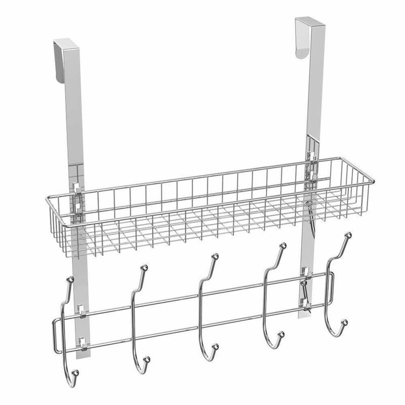 Over The Door Shelf Organizer with 5 Hook - Chrome