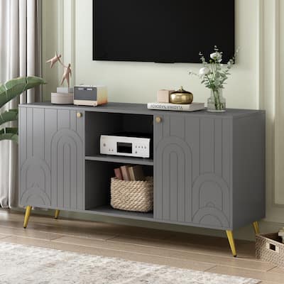 Roomfitters Modern TV Stand for up to 55 Inch TV, Media Console with Adjustable Shelf, Metal Legs and Handles