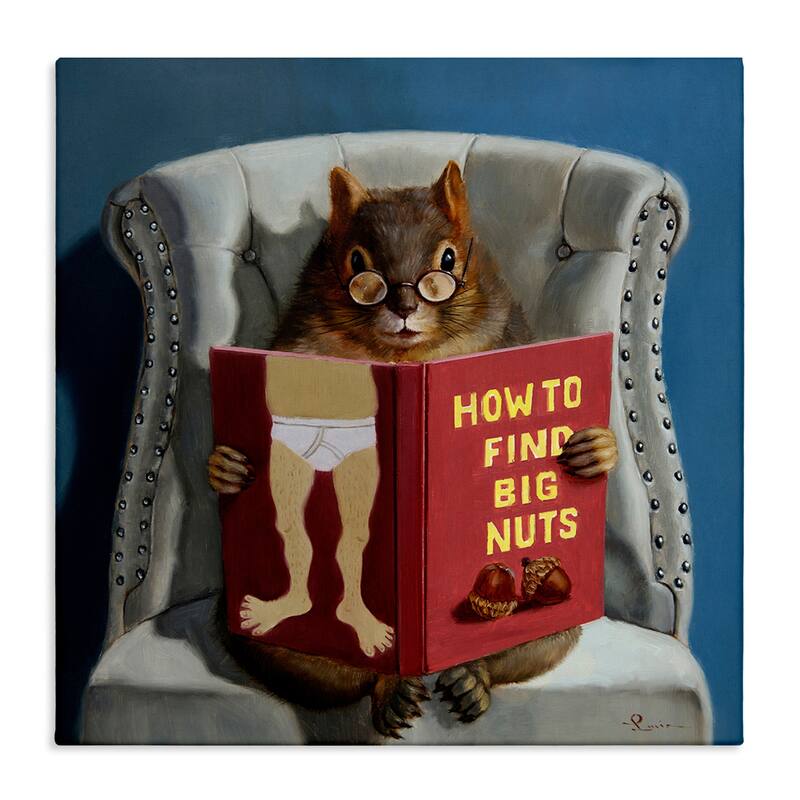 Stupell Squirrel Reading Red Book on Chair Sassy Humor Canvas Wall Art - 24 x 24