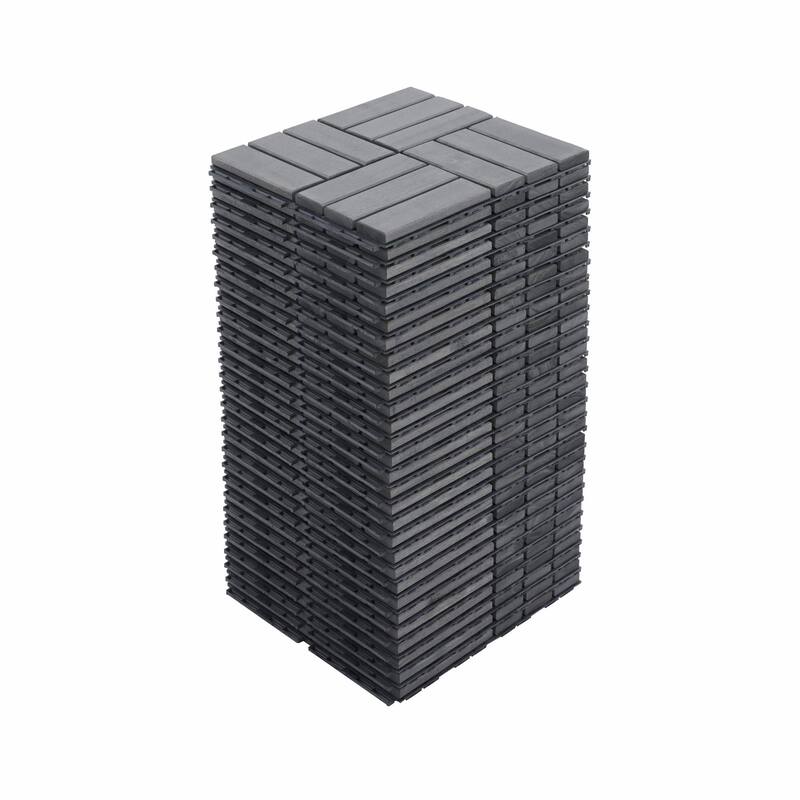 Interlocking Deck Tiles Checker Pattern, 12" x 12" Square Acacia Hardwood Outdoor Flooring