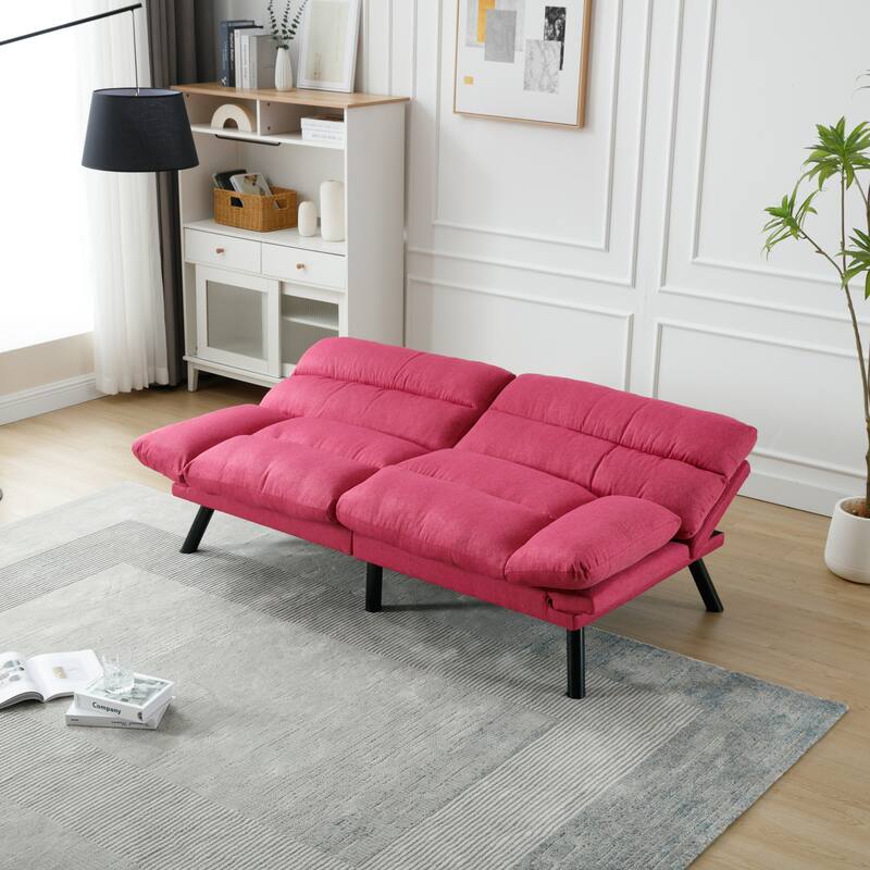 Modern 2-Seater Linen Sofa with Metal Legs, Set of 1