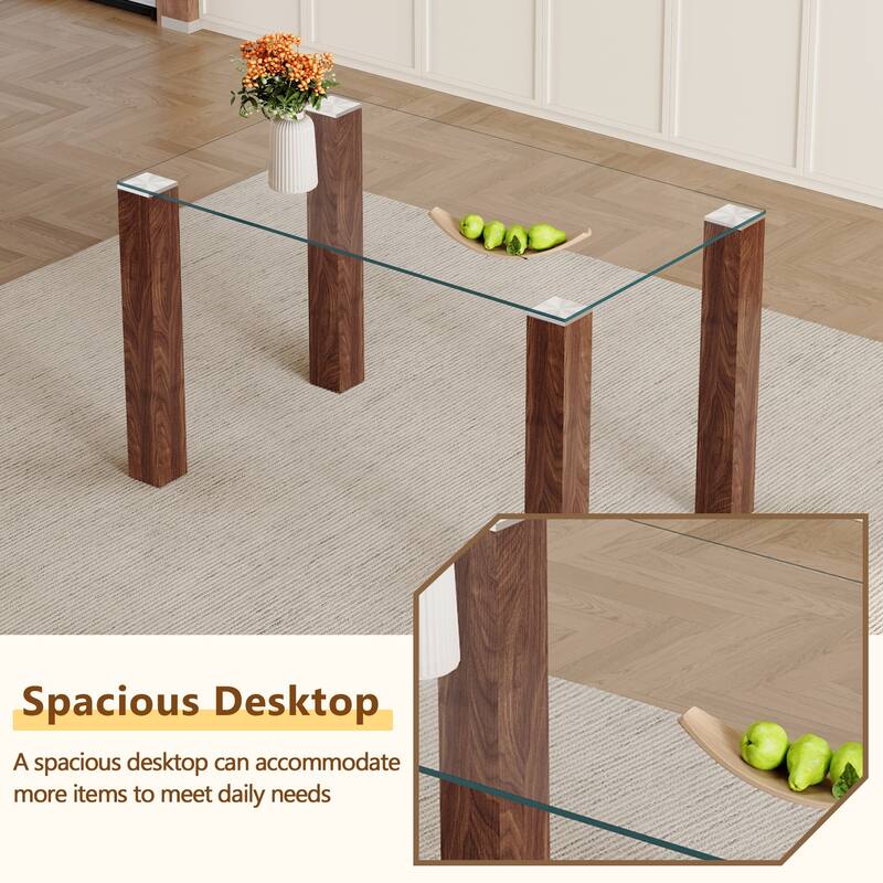 Roomfitters 5pcs Tempered Glass Dining Table Set with Walnut MDF Legs and Linen Upholstered Chairs, Black