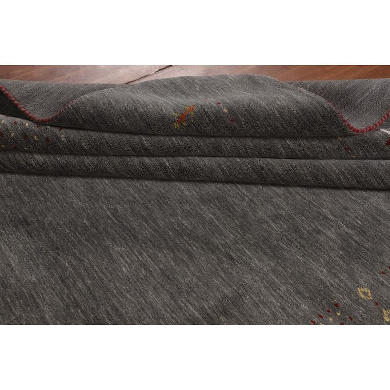 Tribal Gray Gabbeh Oriental Area Rug Hand-Knotted Wool Carpet - 8'1"x 9'10"