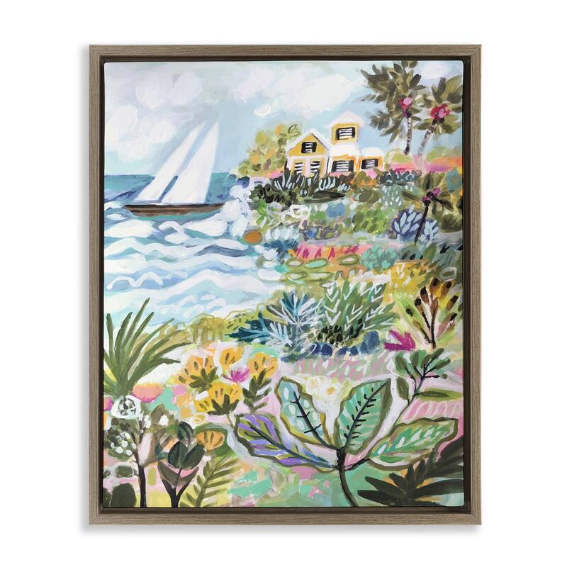 Stupell Abstract Nautical Scene Framed Floater Canvas Wall Art Design by Karen Fields - 25 x 31 - Brown