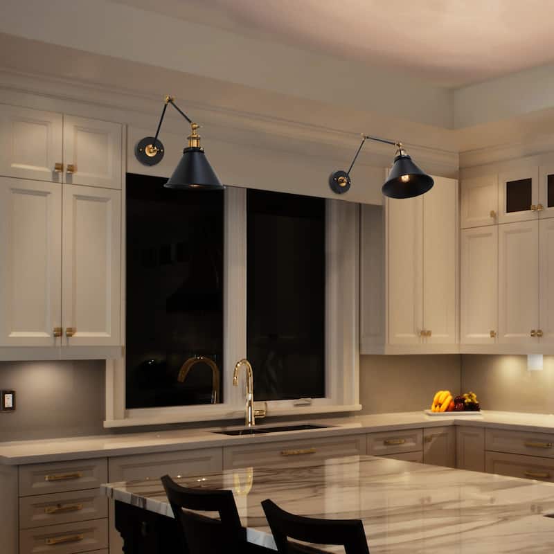 Set of 2 Modern Farmhouse Black Swing Arm Lights Plug-in/Hardwired Wall Sconces - L21" x W7.3 "x H8"