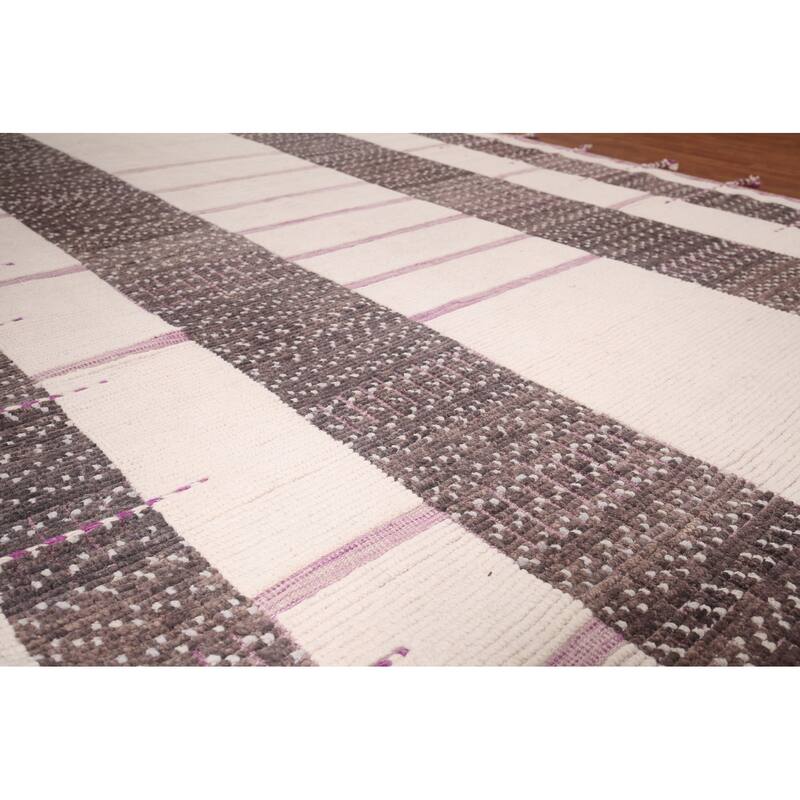 Striped Moroccan Modern Area Rug Handmade Wool Carpet - 8'11"x 12'7"