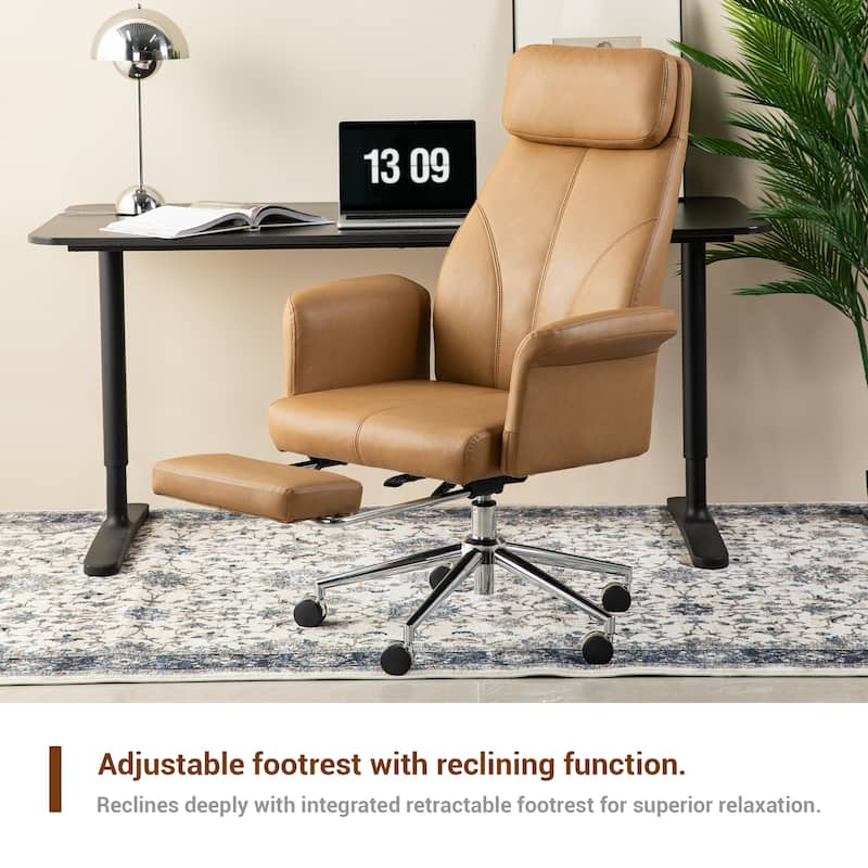 Glitzhome 49"H Modern Adjustable Swivel High Back Ergonomic Office Chair with Armrest and Extendable Footrest