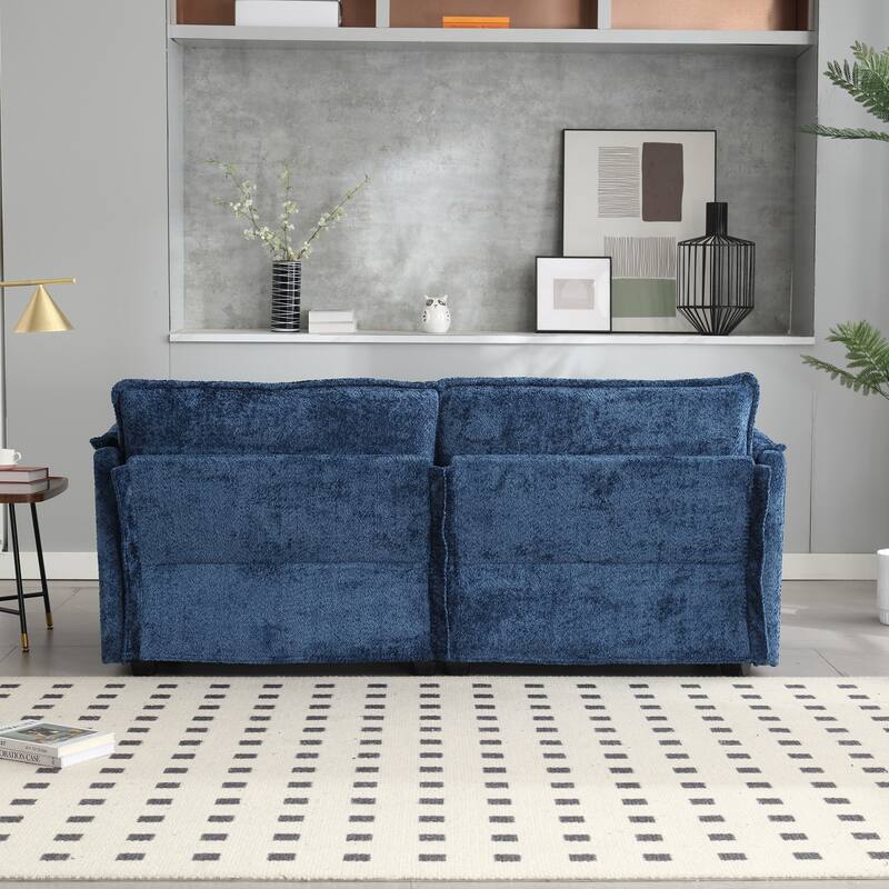 76'' Oversized Chenille Loveseat Sofa with Movable Ottoman Small Sofa for Apartment