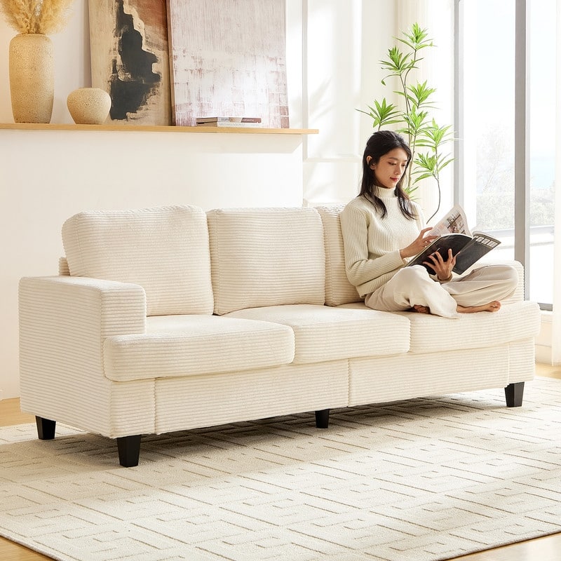 Mixoy 82" Corduroy Sectional Sofa Couch,Cloud Sleeper Comfy Upholstered 3-Seater Sofa