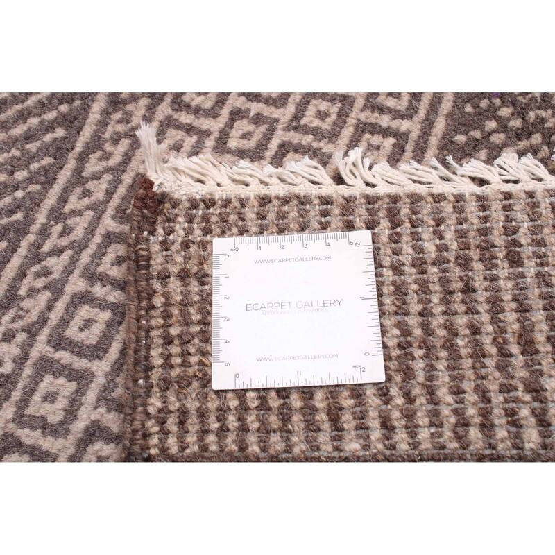 ECARPETGALLERY Hand-knotted Silk Shadow Dark Brown Wool Rug - 8'0 x 9'10