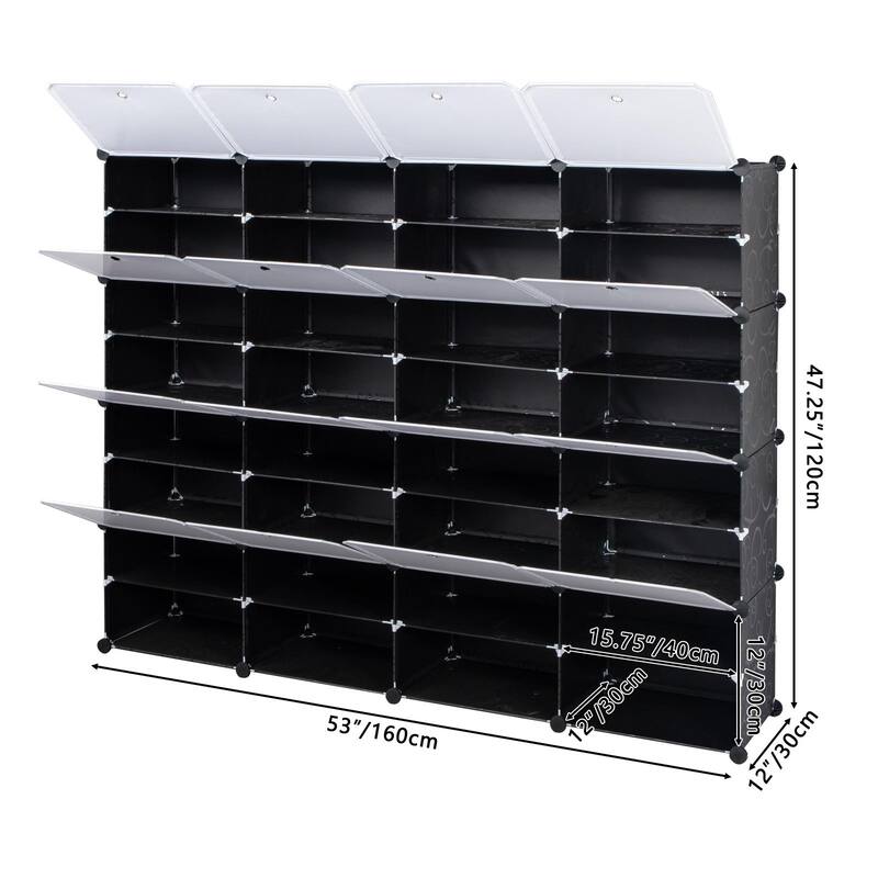 8-Tier Portable 64 Pair Shoe Rack Organizer 32-Cube Storage Organizer