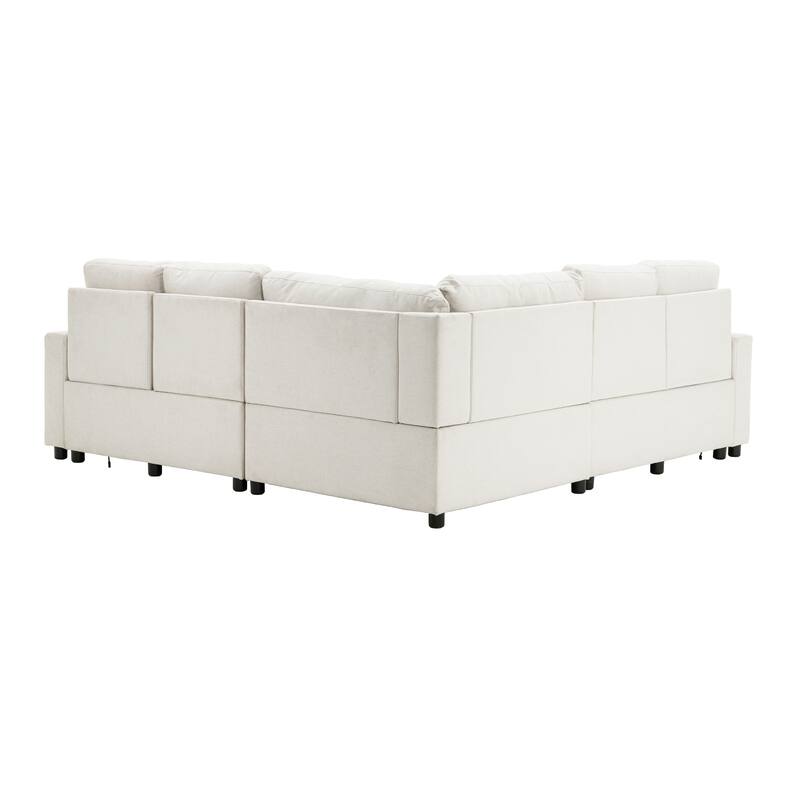 88.9" Linen Power Recliner Sectional Sofa with Storage Drawers