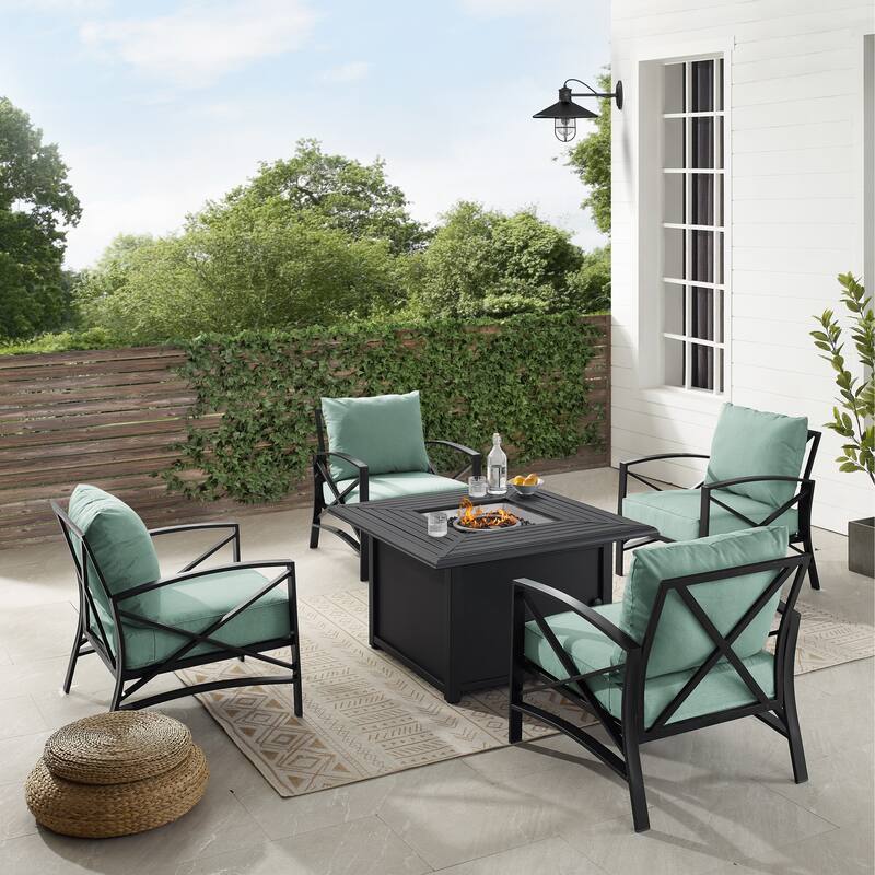 Crosley Kaplan 5Pc Outdoor Chair Set W/ Fire Table - 140 "W x 140 "H x 32 "D - Mist