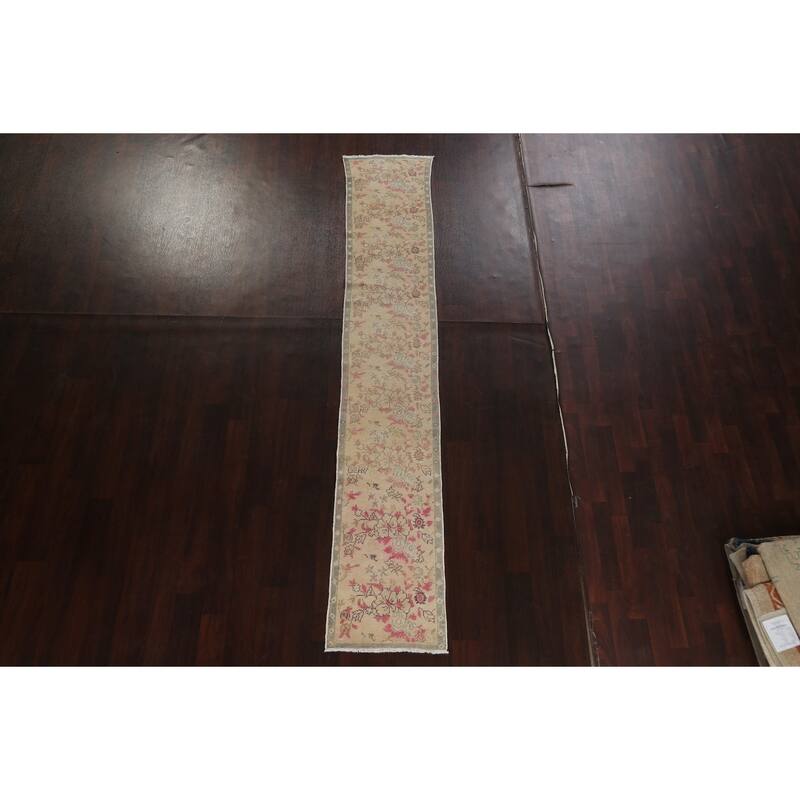 Antique Look Vegetable Dye Oushak Runner Rug Hand-knotted Wool Carpet - 1'9" x 10'3"