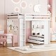 preview thumbnail 2 of 18, Full Size Eye-catching Design Loft Bed with large shelves, writing desk and LED Light, Maximum Storage Space, White