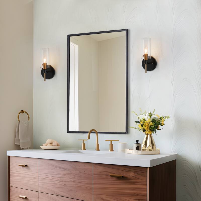 Modern Black Gold 1-Light Clear Glass Wall Sconces Vanity - 4.7" L x 5" W x 11" H