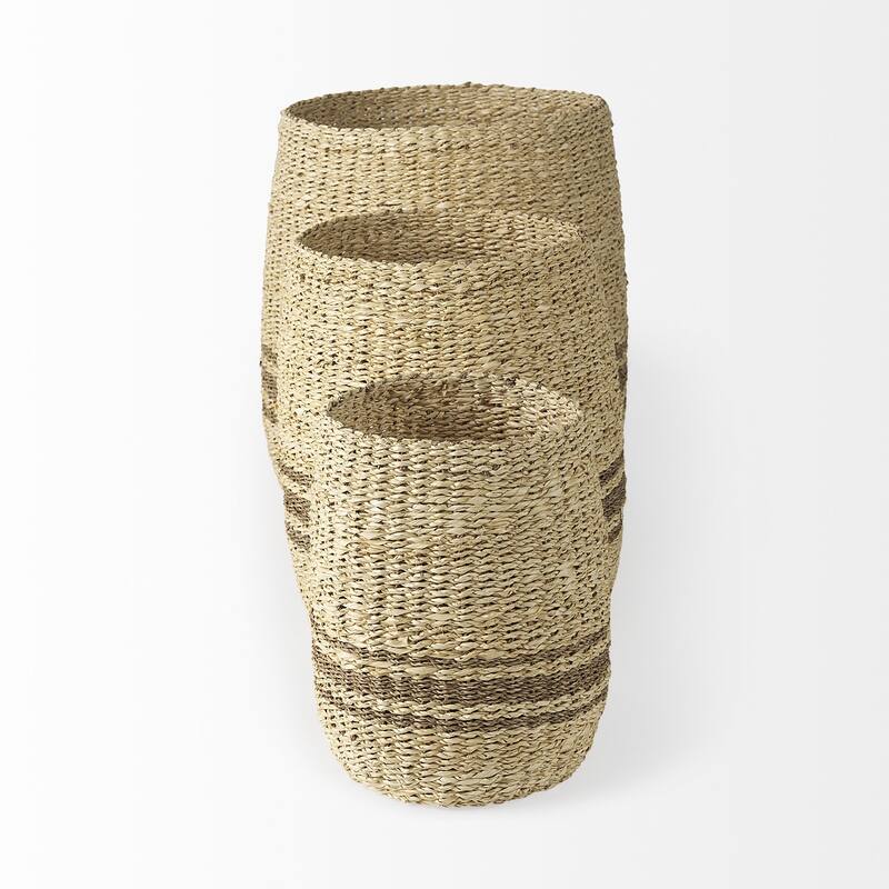 Set of Three Detailed Wicker Storage Baskets - 19.685" W x 19.685" D x 23.622" H