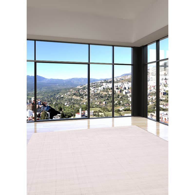 ECARPETGALLERY Hand Loomed Shimmer White Viscose Rug - 7'10 x 9'9