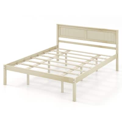 Wooden Bed Frame with Headboard and Slat Support